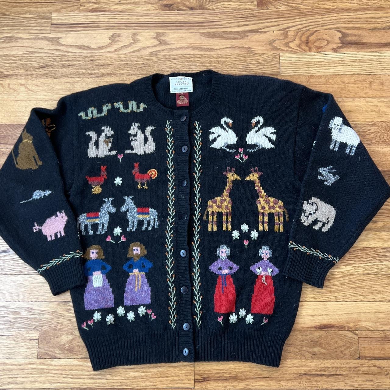 Vintage Susan Bristol Noah’s Ark Cardigan Hand... - Depop