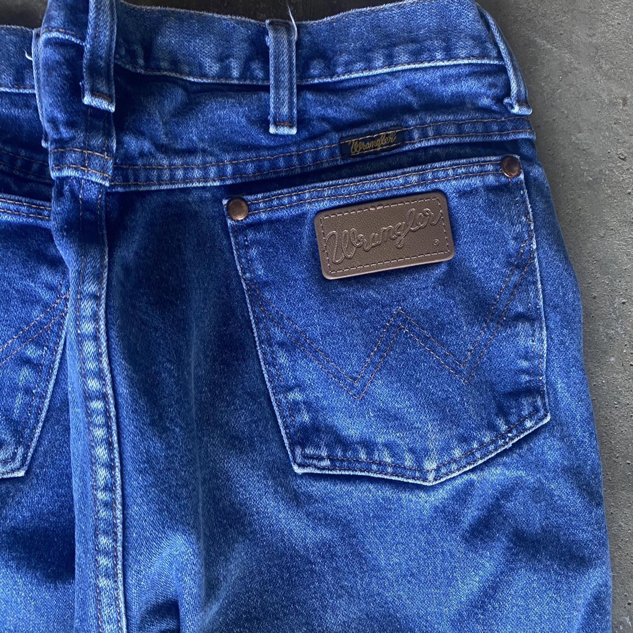 vintage Wrangler leather patch baggy blue skater... Depop