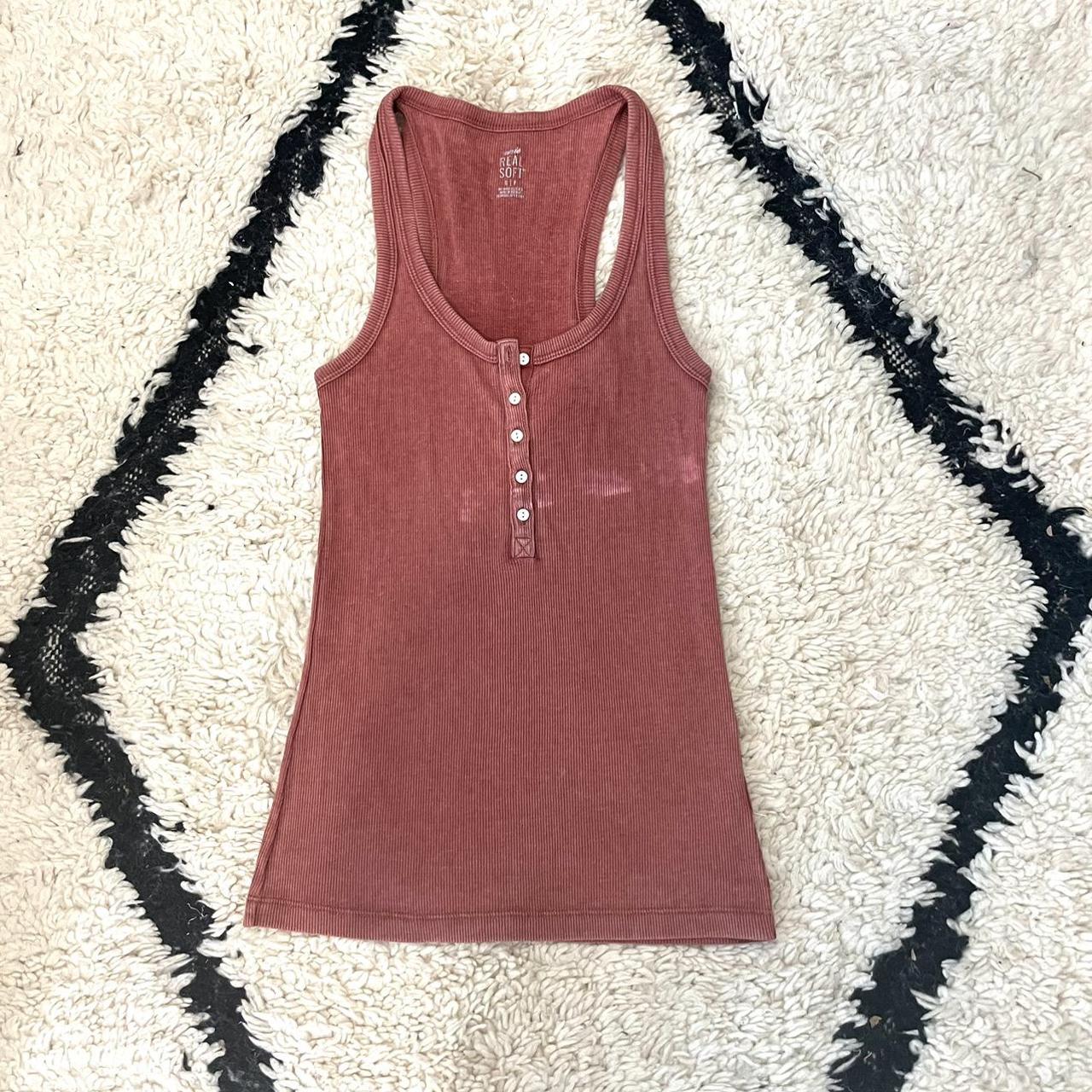 Aerie Real Soft Ribbed Button Down Auburn Tank Top Depop