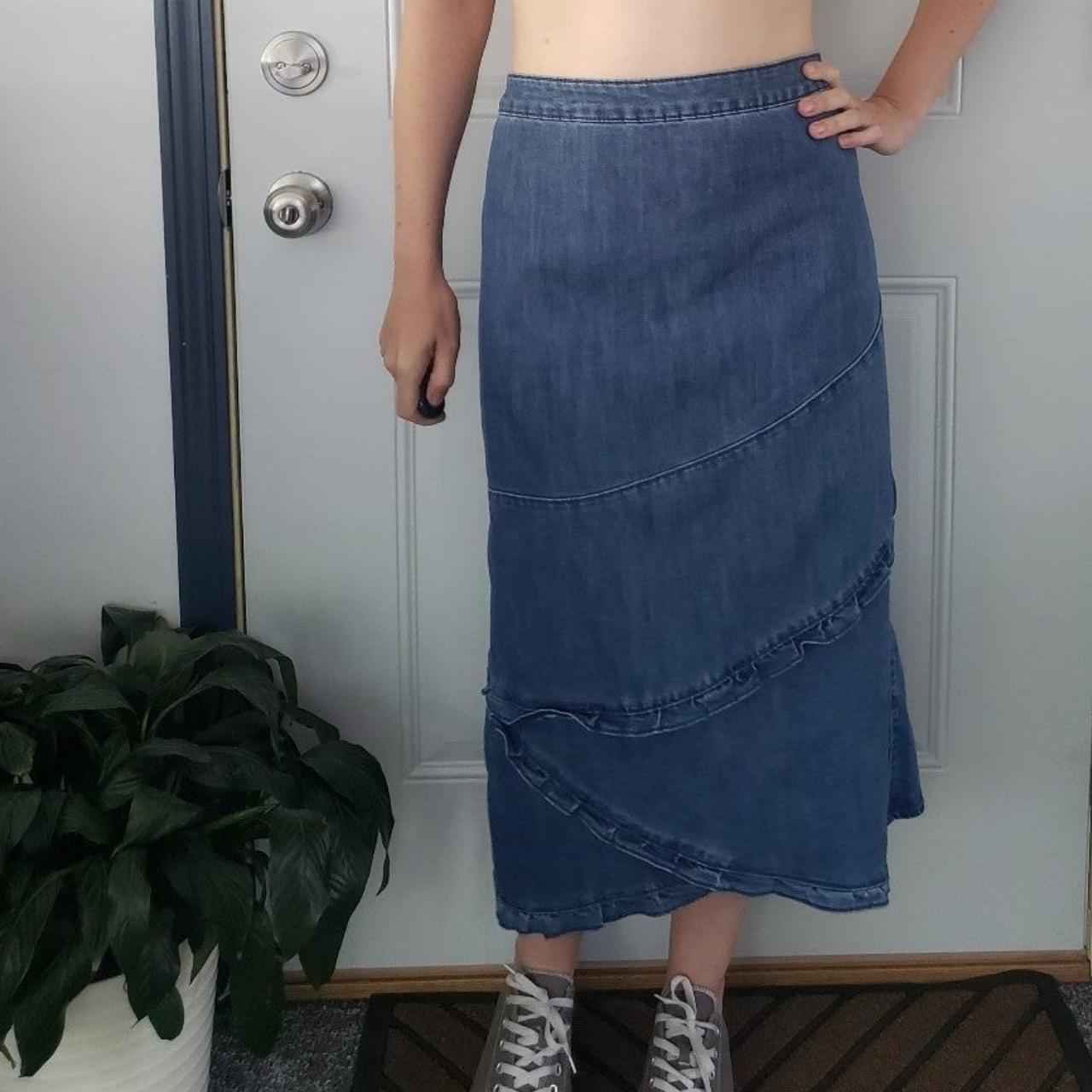 Christopher and Banks Denim Midi Skirt This skirt... - Depop