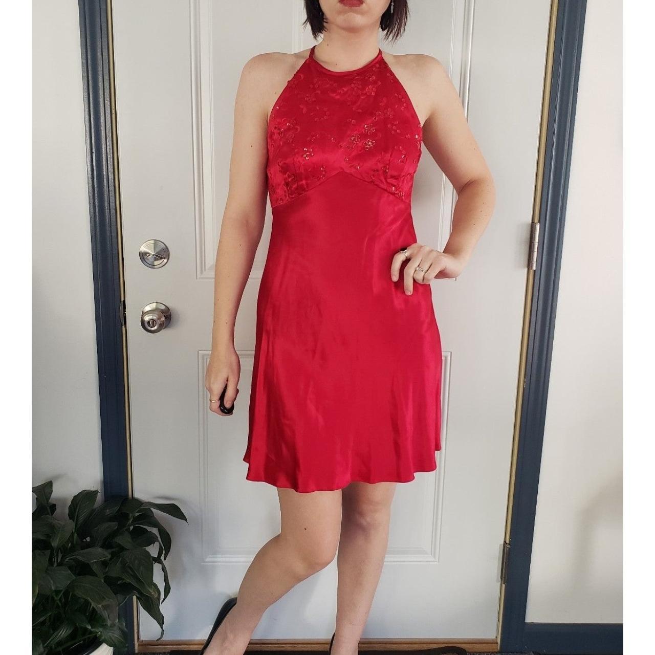 90s Red Satin Party Dress This gorgeous dress by... - Depop