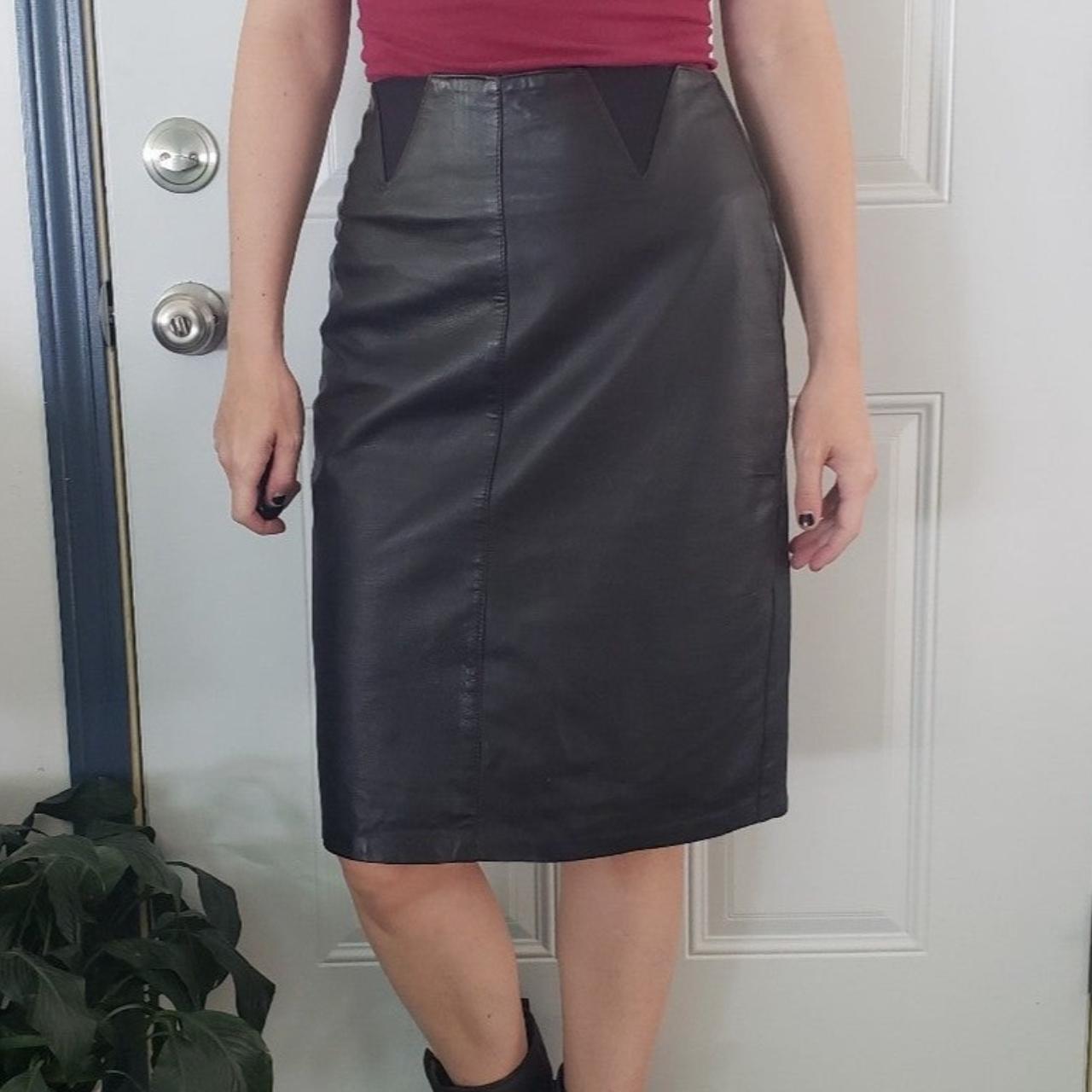 90s Black Leather Pencil Skirt This skirt by. Depop