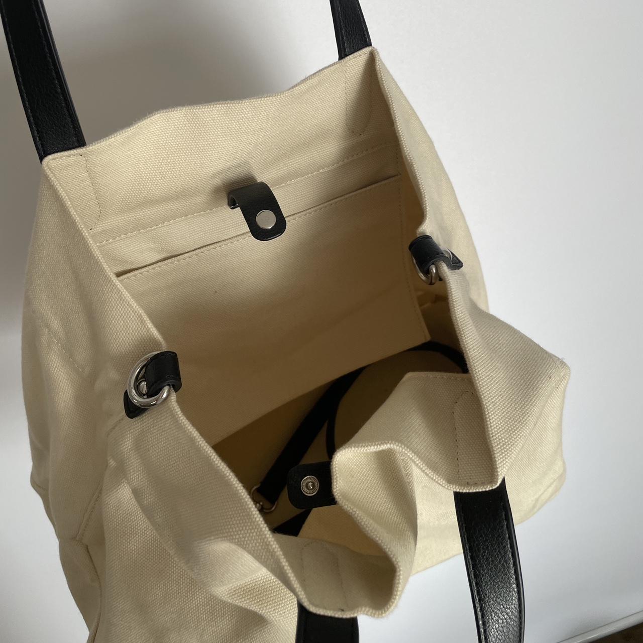 Canvas tote with black leather straps Removable... - Depop