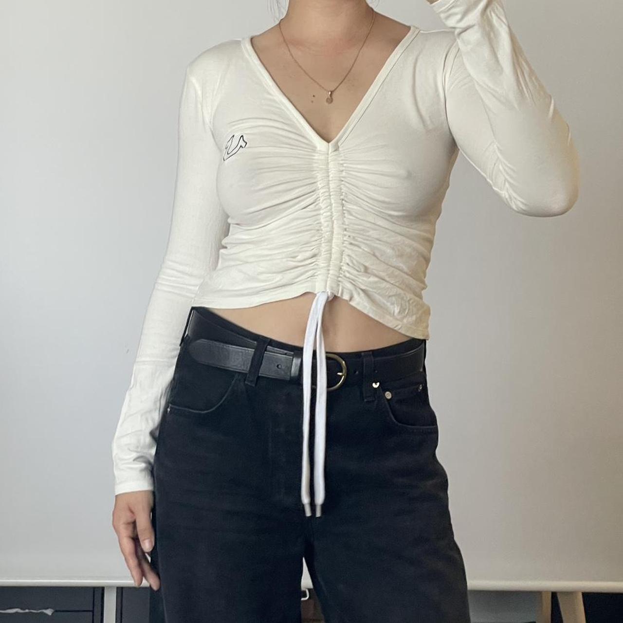 V Neck True Religion Long Sleeve Women's True Religion Ribbed