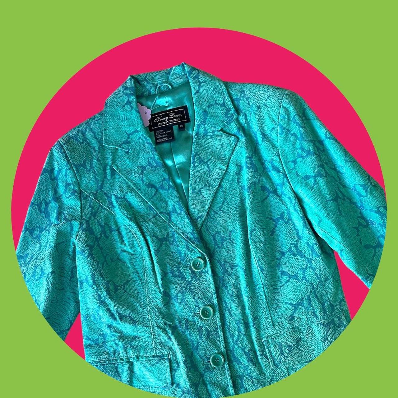 Vintage teal leather snake print blazer! Depop