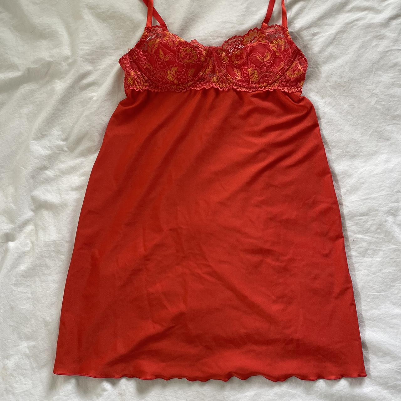 super pretty red night gown with lace and built in... - Depop