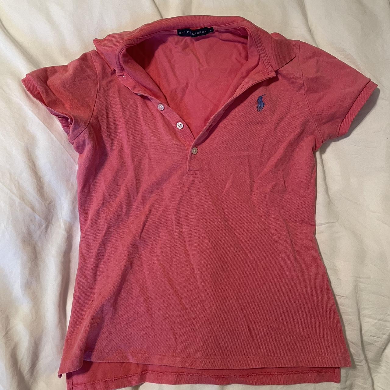 pink ralph lauren polo button up shirt. says it’s a... - Depop