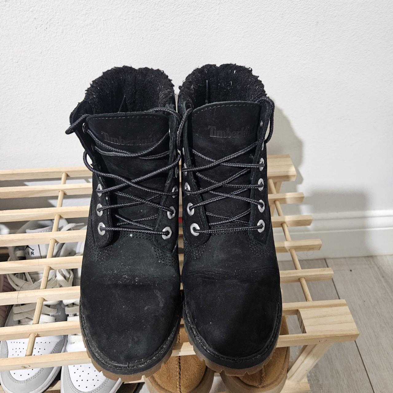 Black Suede Timberland boots with fleece in Depop