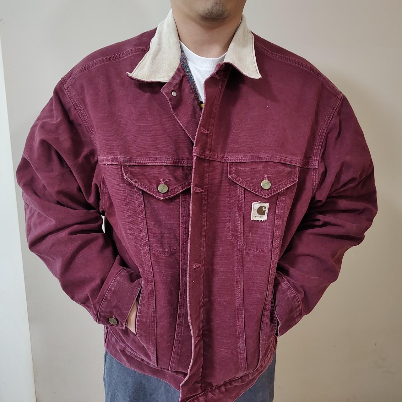 Carhartt Men's Burgundy and Purple Jacket | Depop