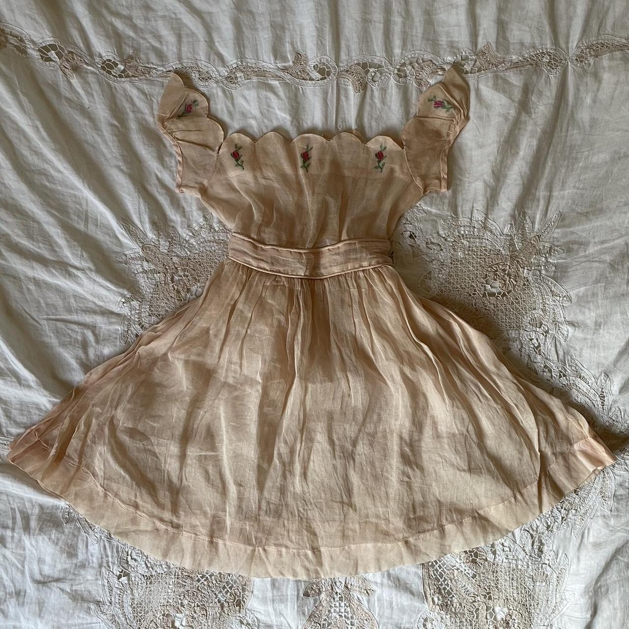 incredible antique silk chiffon peachy embroidered... - Depop