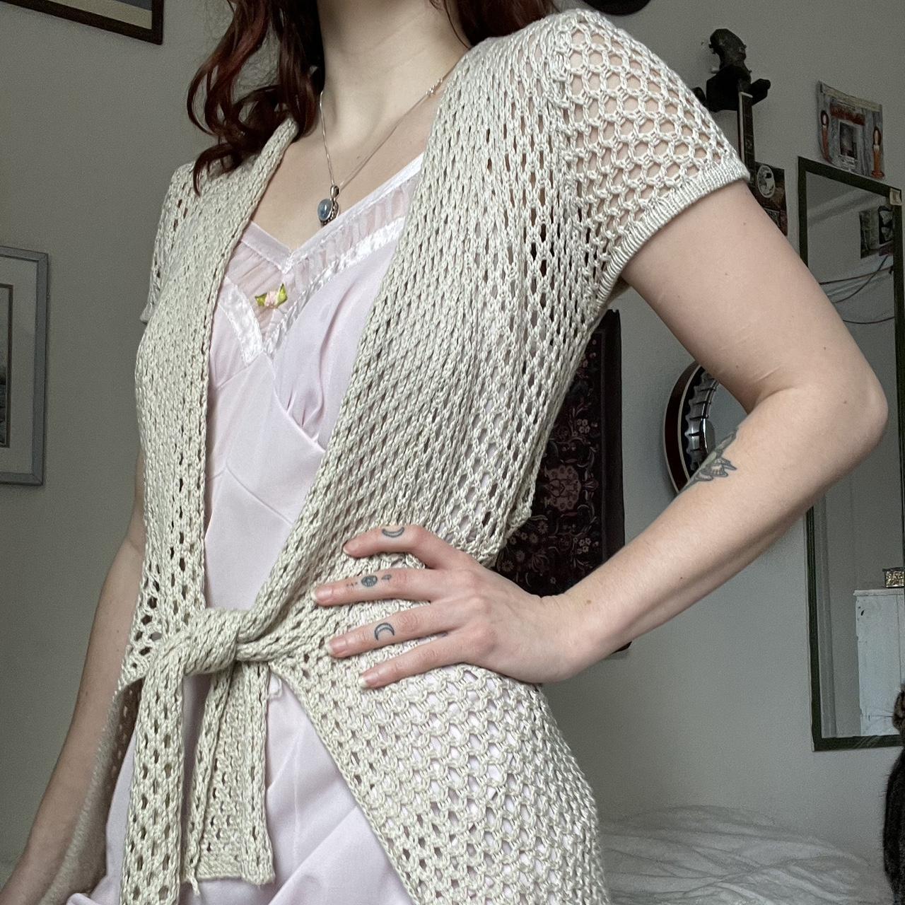 vintage open knit cap sleeve cardigan in oat size... Depop