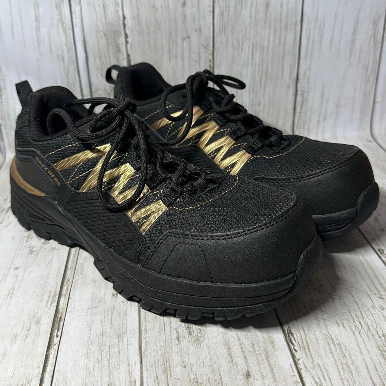 Skechers black and hot sale gold trainers