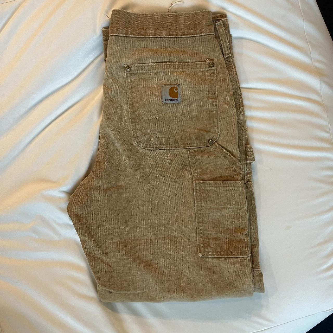 Carhartt double knee pants in tan/beige Vintage... - Depop