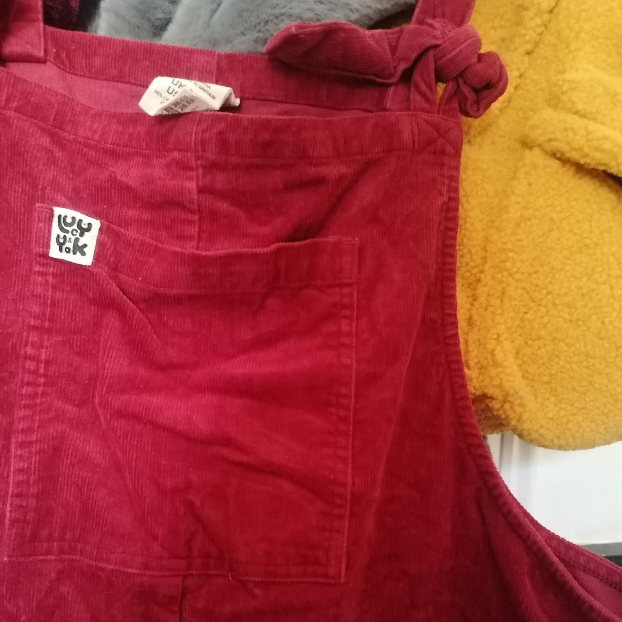 Maroon red corduroy dungarees by Lucy and Yak. A... Depop