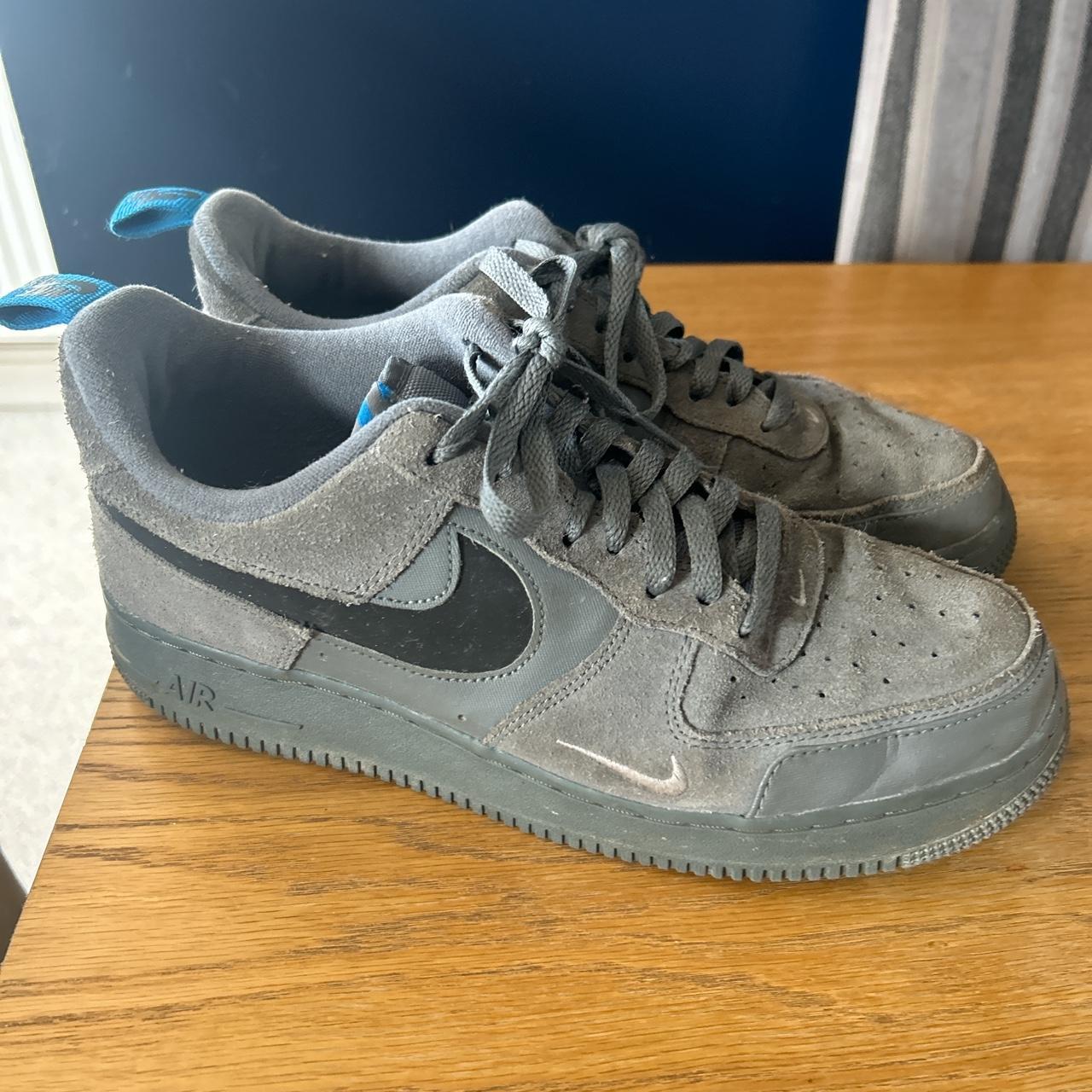 NIKE DARK GREY AND BLUE AIR FORCE 1 GOOD... - Depop