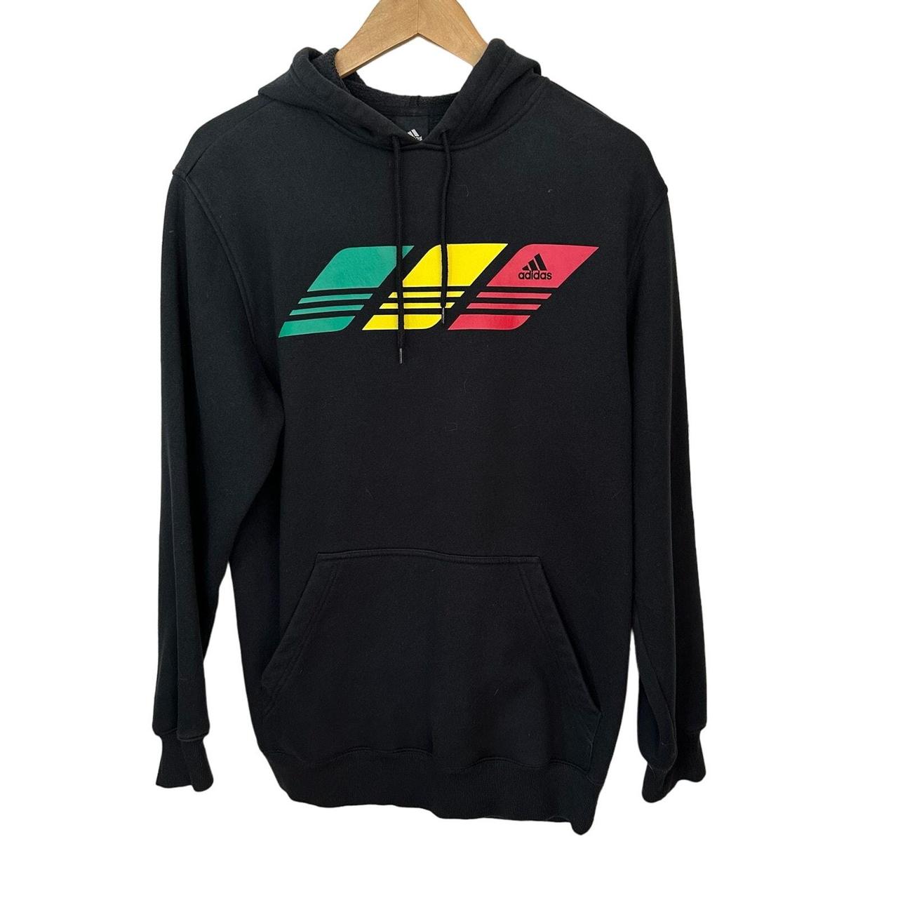 Black adidas hoodie with green stripes hotsell