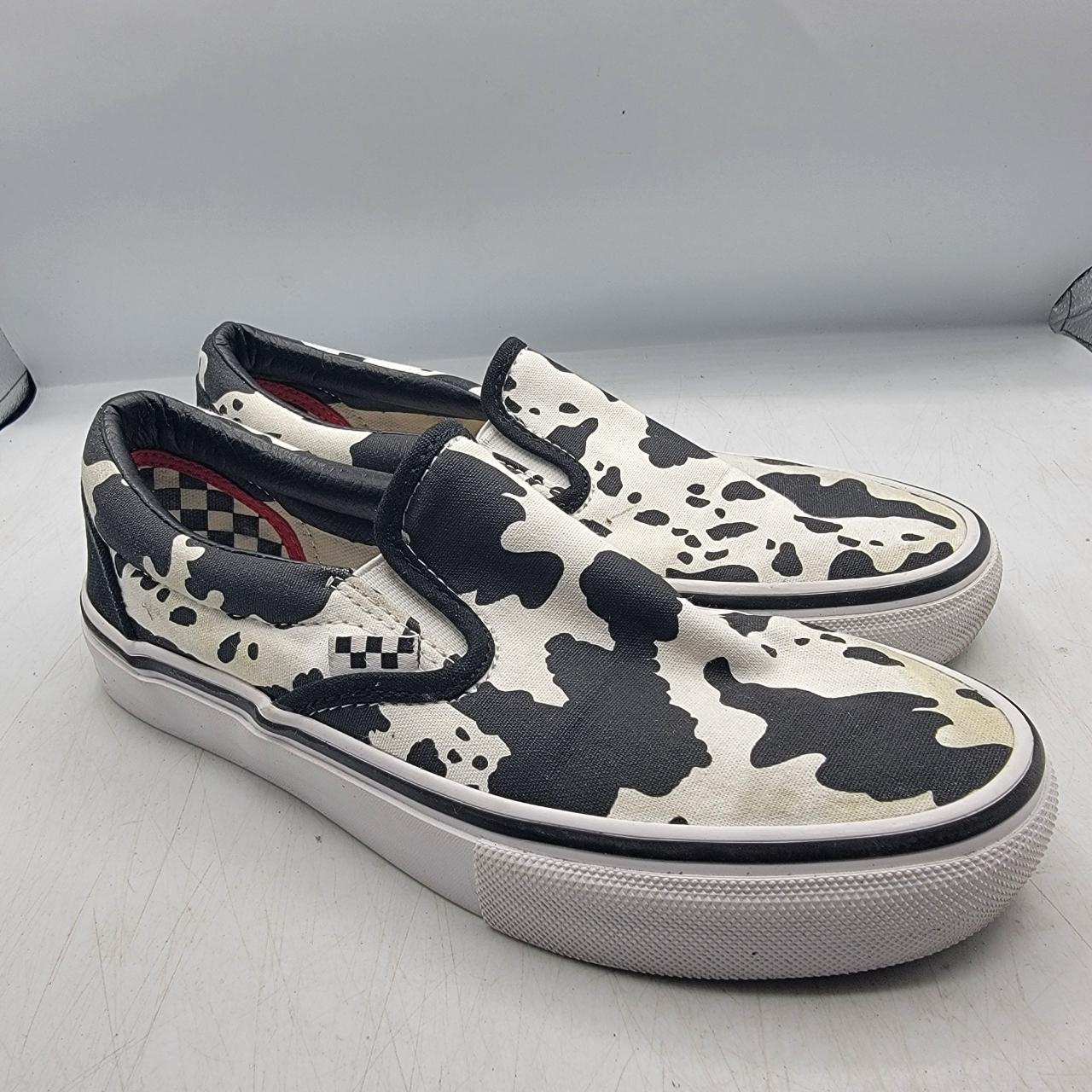 Vans Custom Cow Print Mens 5 White Black Slip On. Depop