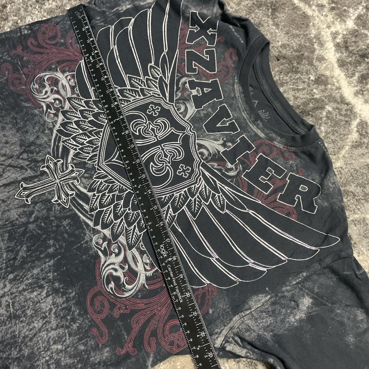 Men's Y2K Xzavier Black AOP Angel Wings Cross Affliction Style Black  T-Shirt XL