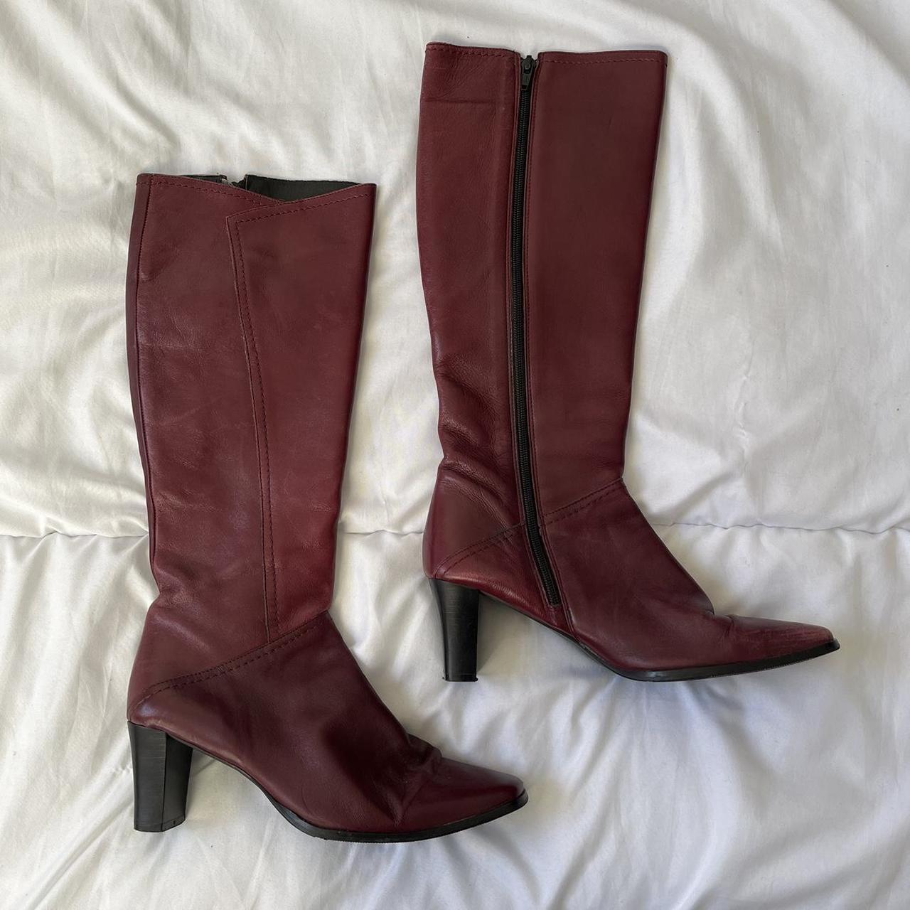 Lotus burgundy leather knee high boots - good... - Depop