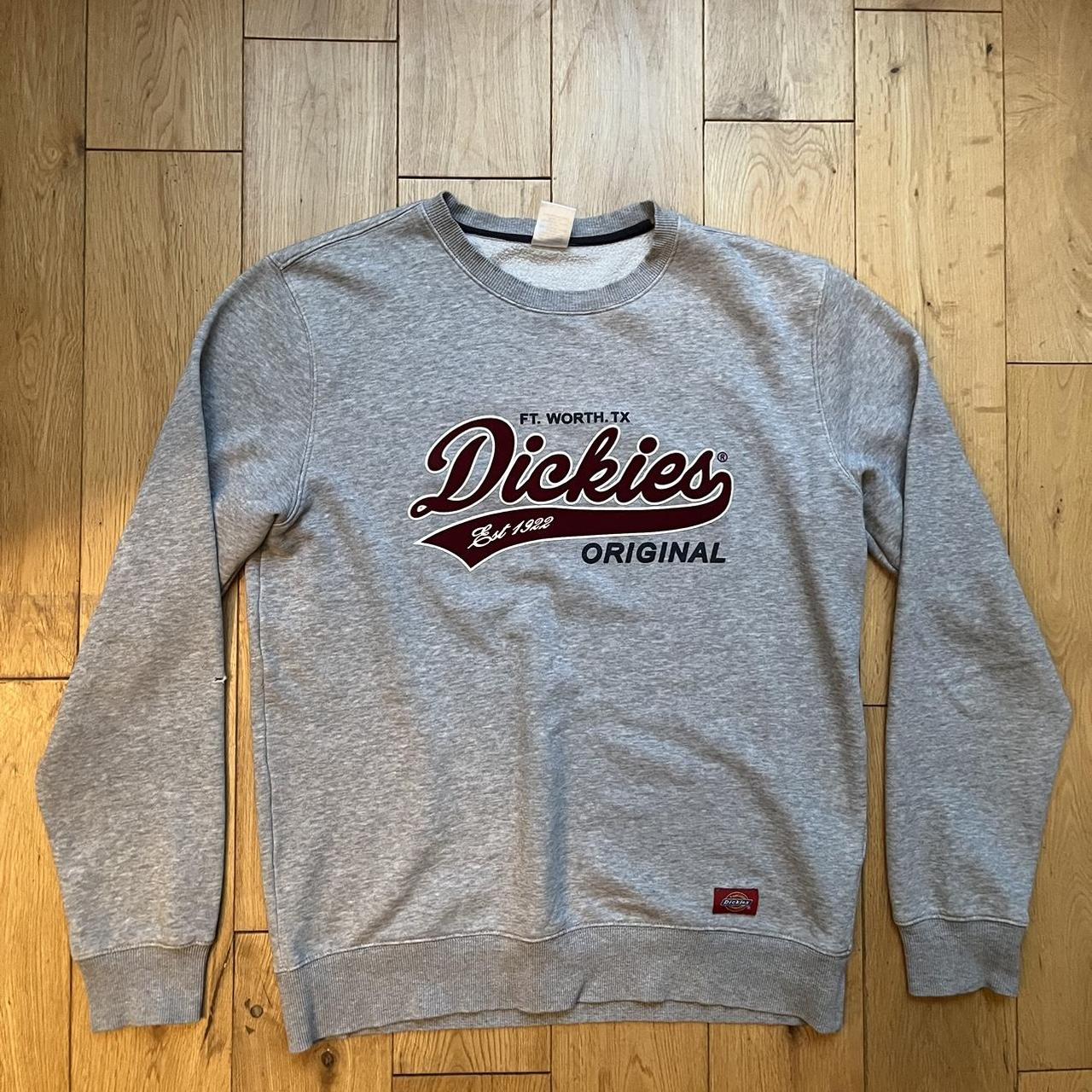 grey dickies jumper men s size large small hole on. Depop