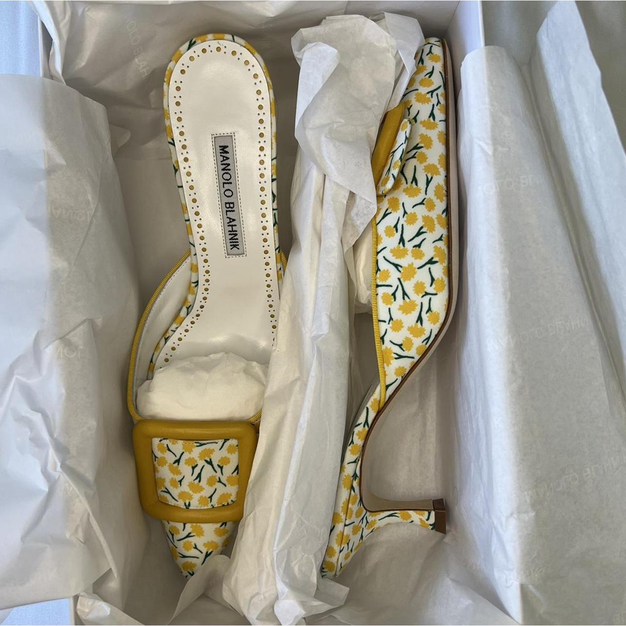 MANOLO BLAHNIK- Yellow Maysalebi Heels Size- Depop
