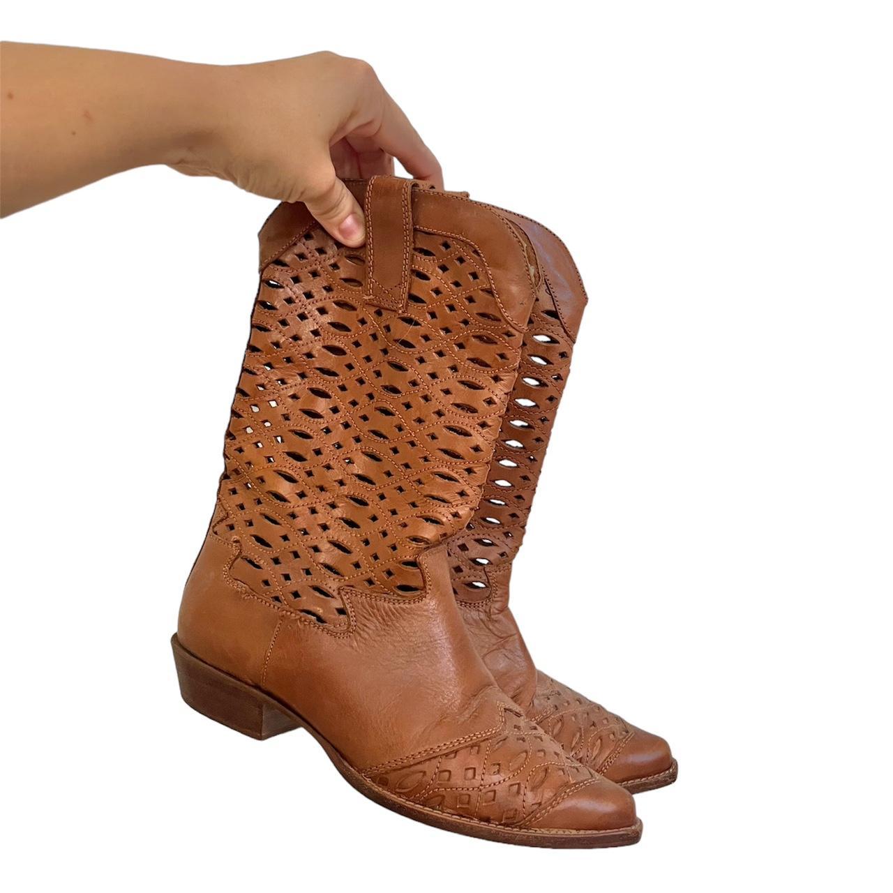 Nine West brown laser cut cowboy cowgirl boots. Size