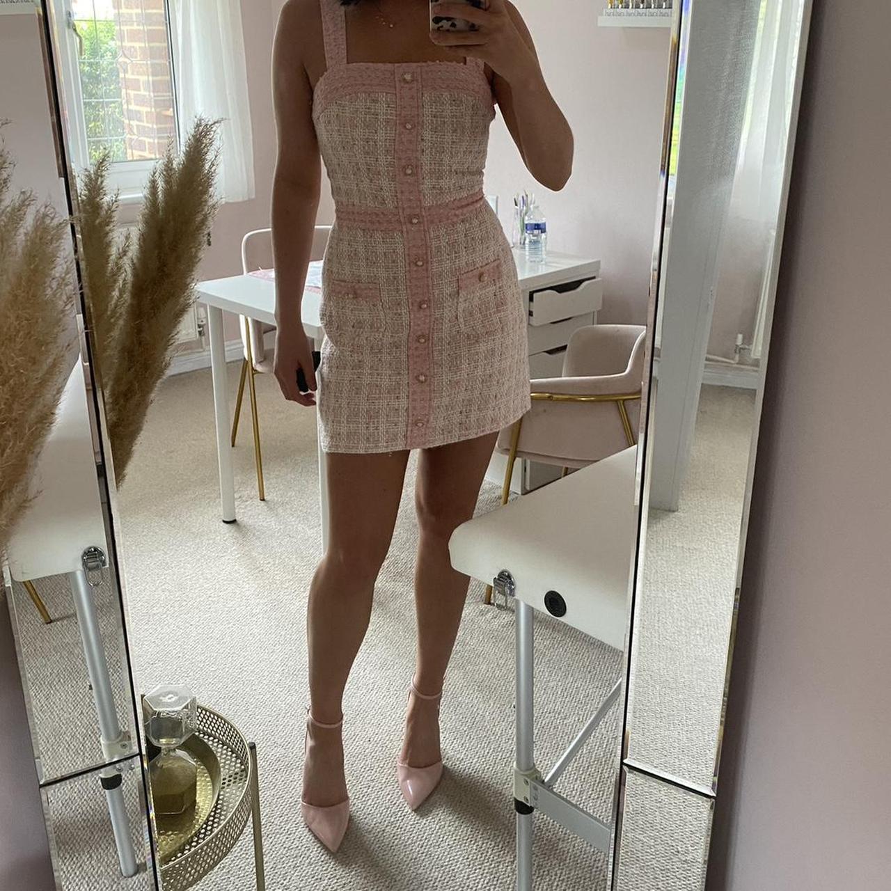 Zara tweed pink clearance dress