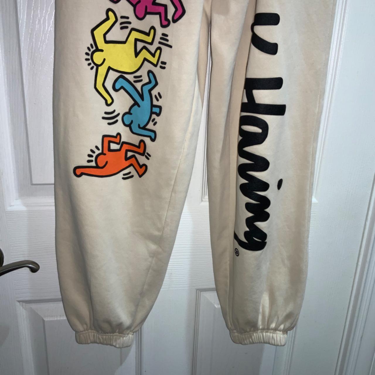 NEW Keith Haring outlet White Jogger Cuff Sweatpants Drawstring XL unisex womens