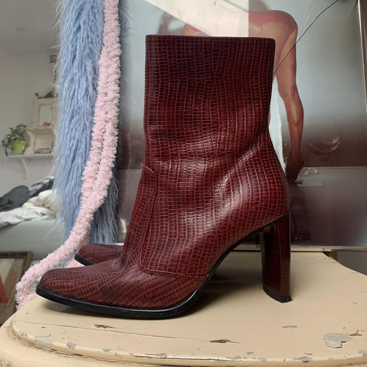 Burgundy shop snakeskin boots