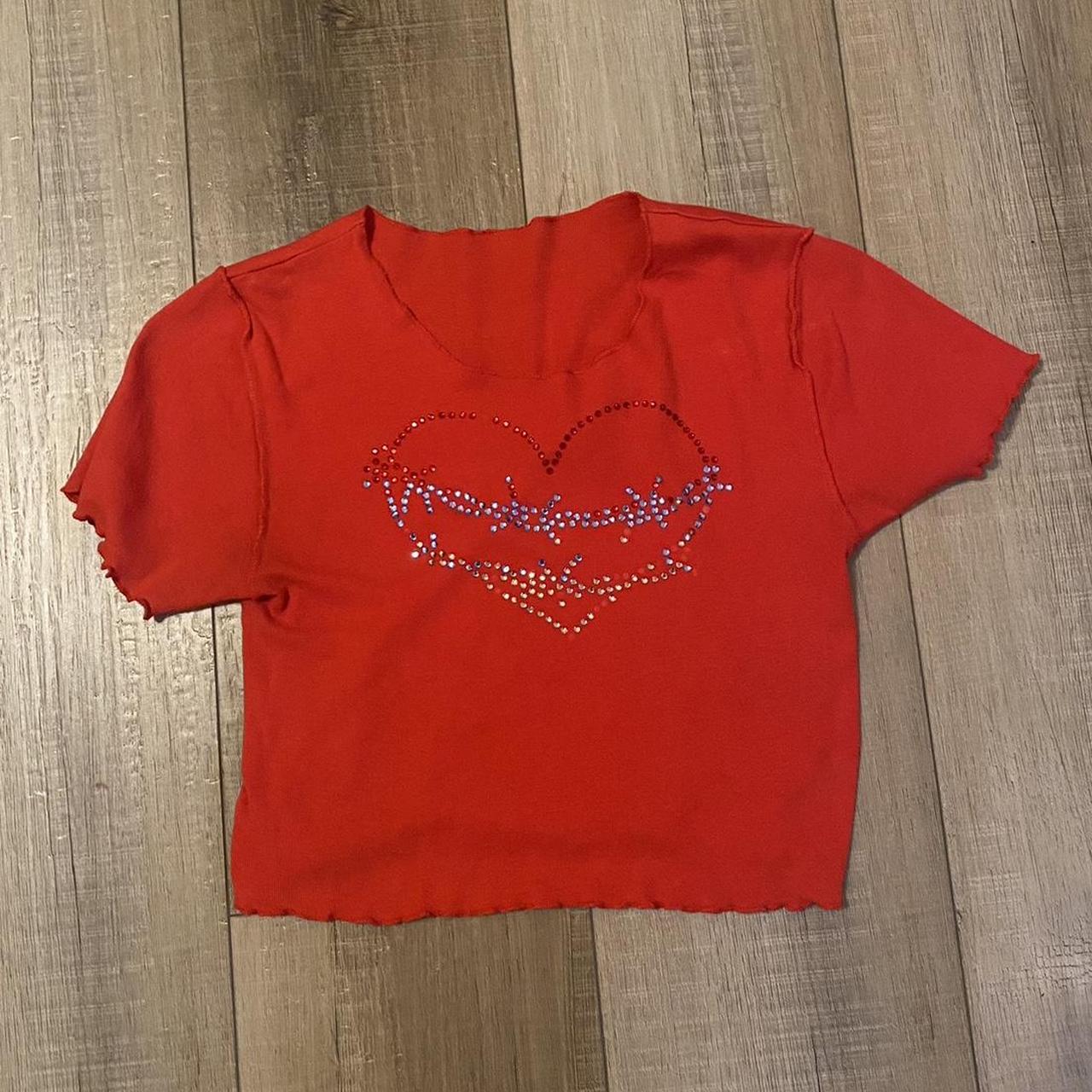 RED HEART CROPED SHIRT FROM URBAN OUTFITTERS... - Depop