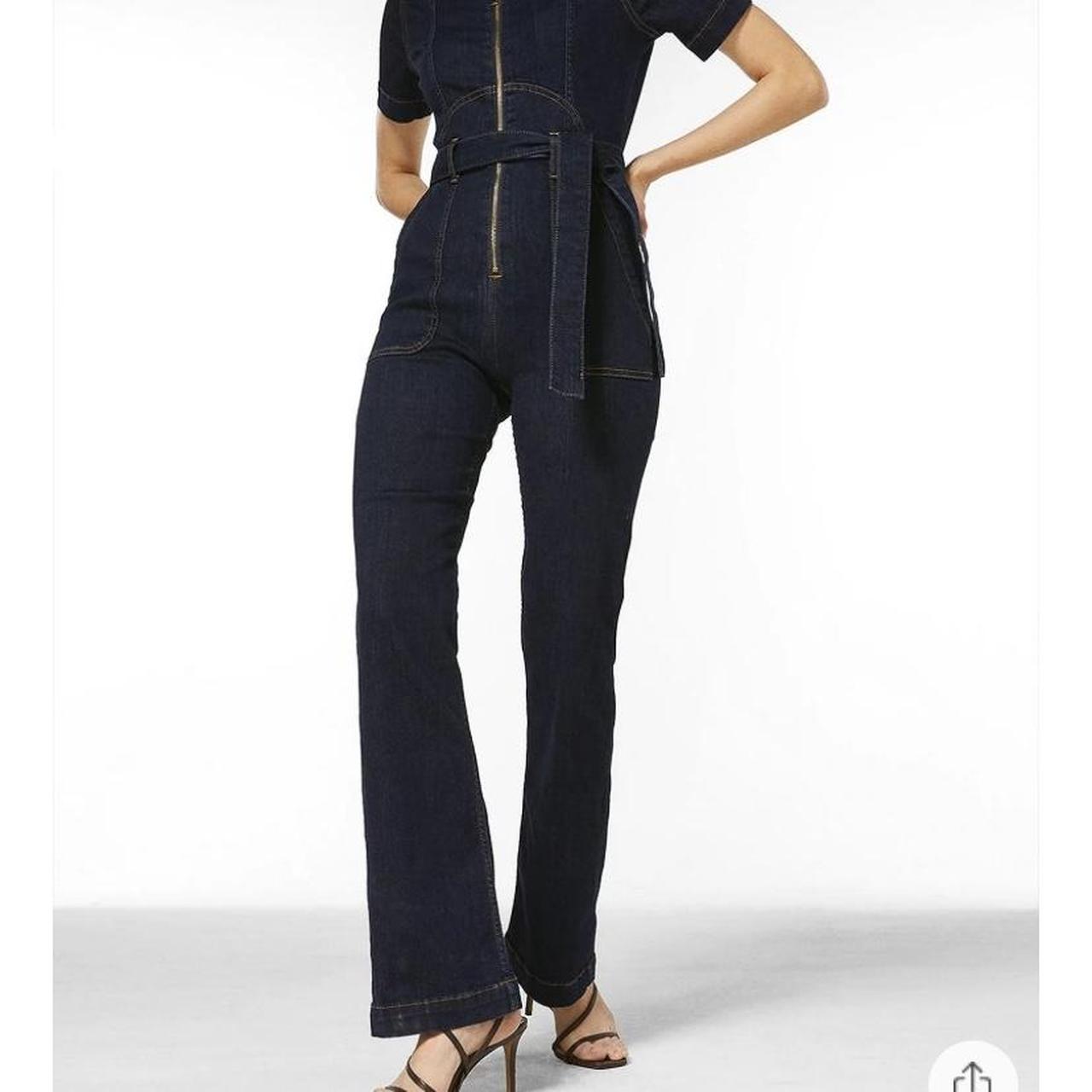 Karen Millen denim jumpsuit worn once, in perfect... Depop