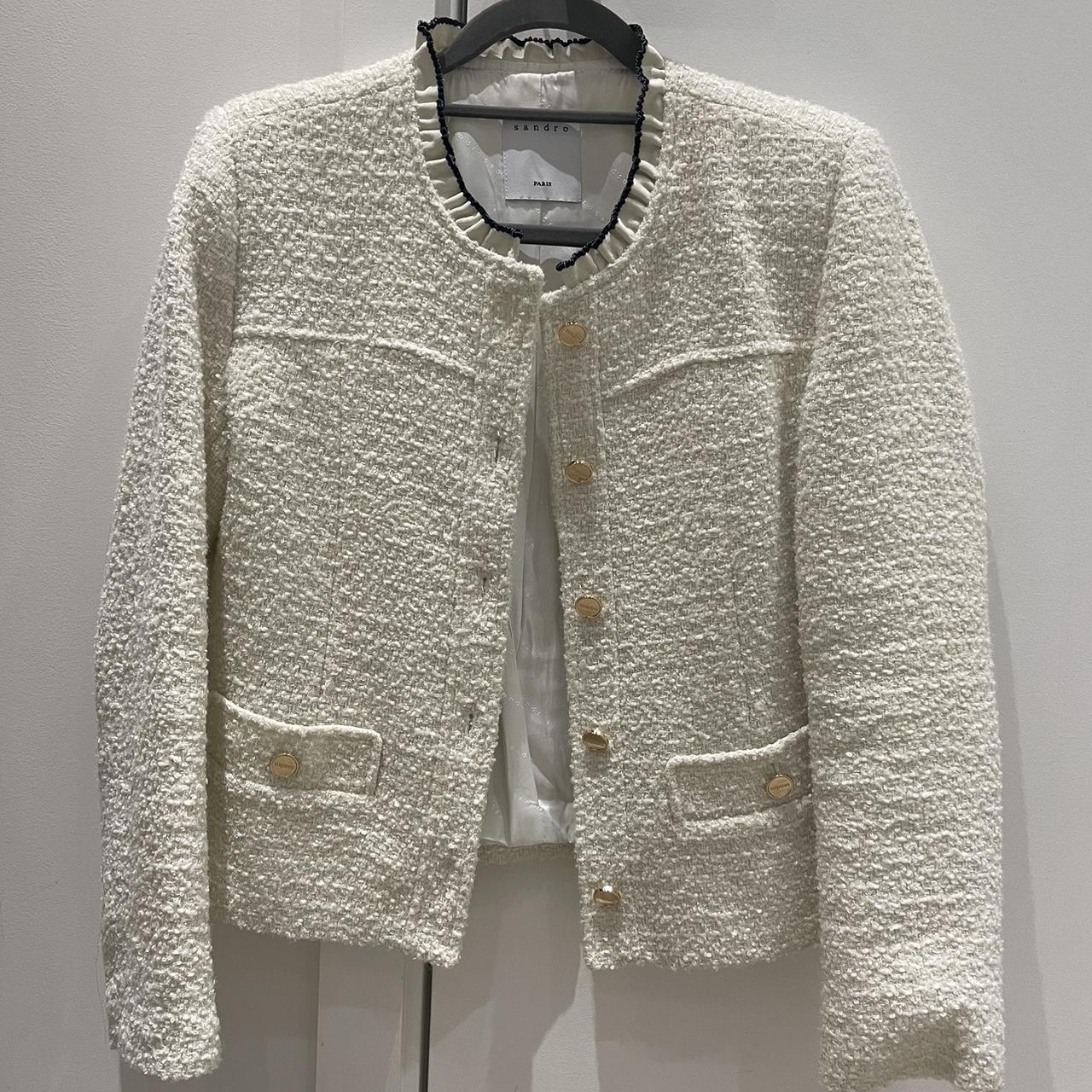 Sandro Women's White and Cream Jacket | Depop