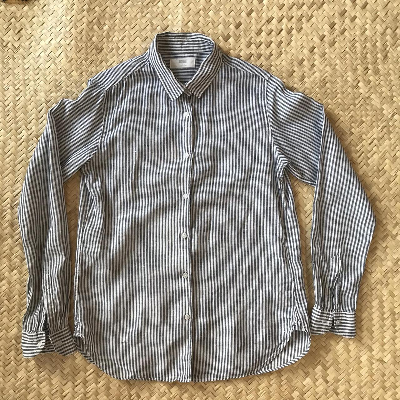 100% #linen grey and white #stripe shirt, Size UK... - Depop