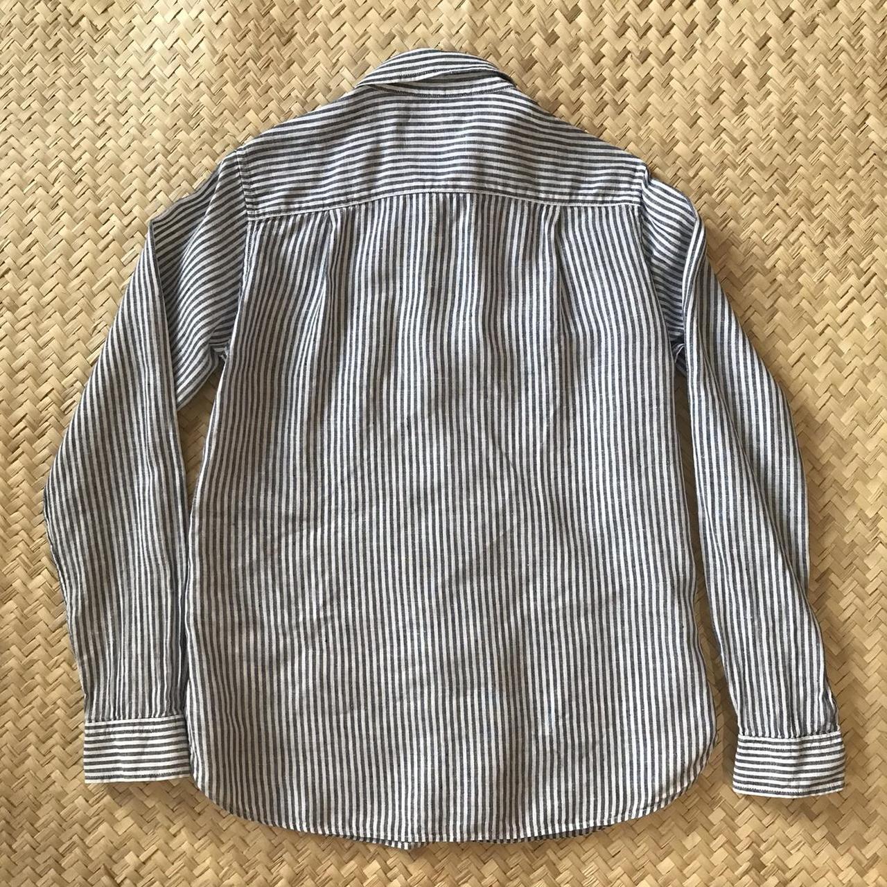 100% #linen grey and white #stripe shirt, Size UK... - Depop