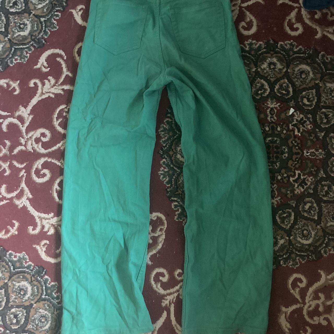 Size 8 Pea green high waisted wide leg jeans Worn... - Depop