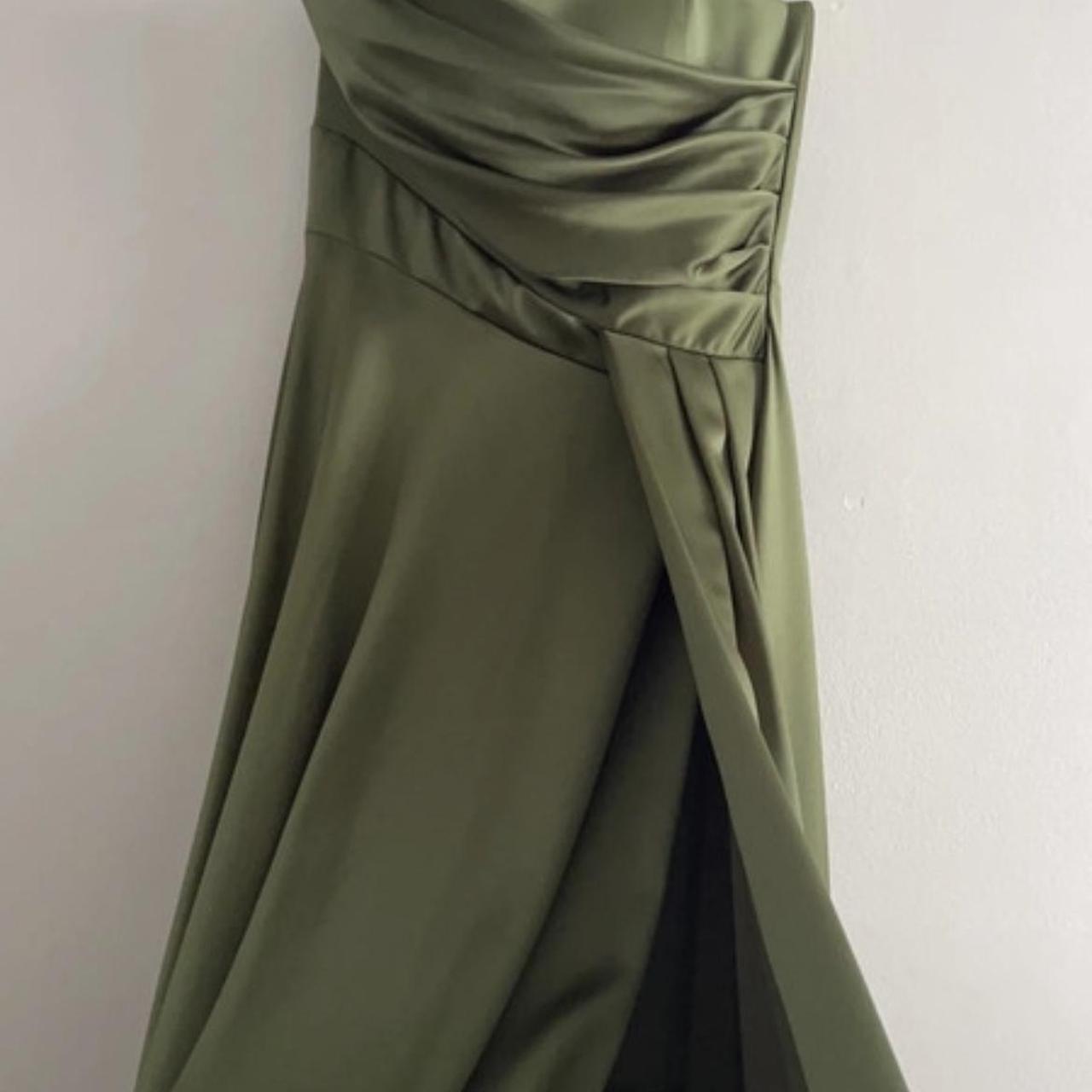 satin khaki prom dress. from a turkish boutique. got... - Depop