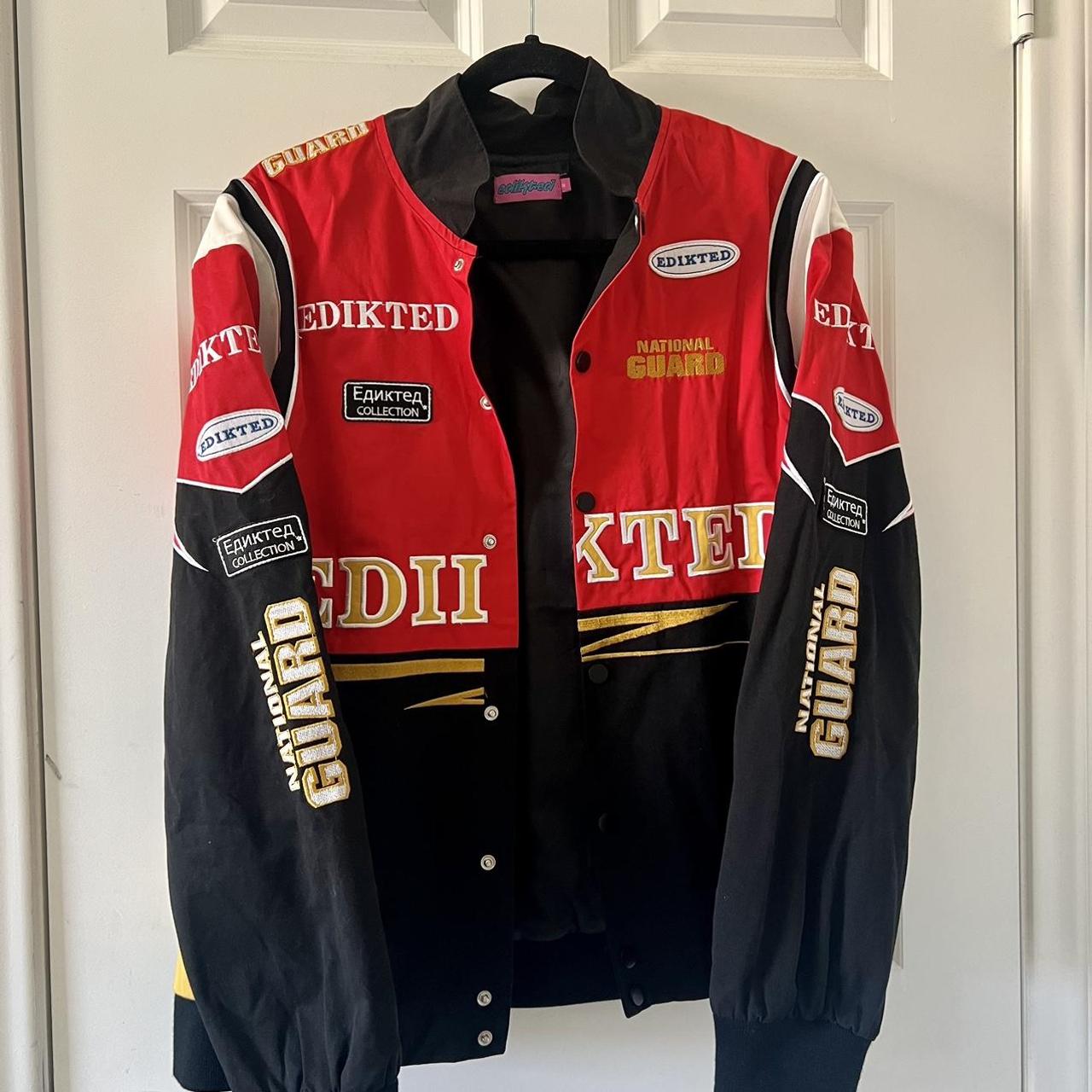 Edikted Women's Red and Gold Jacket Depop