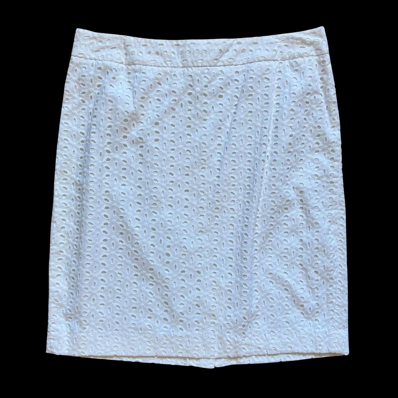 White eyelet shop pencil skirt