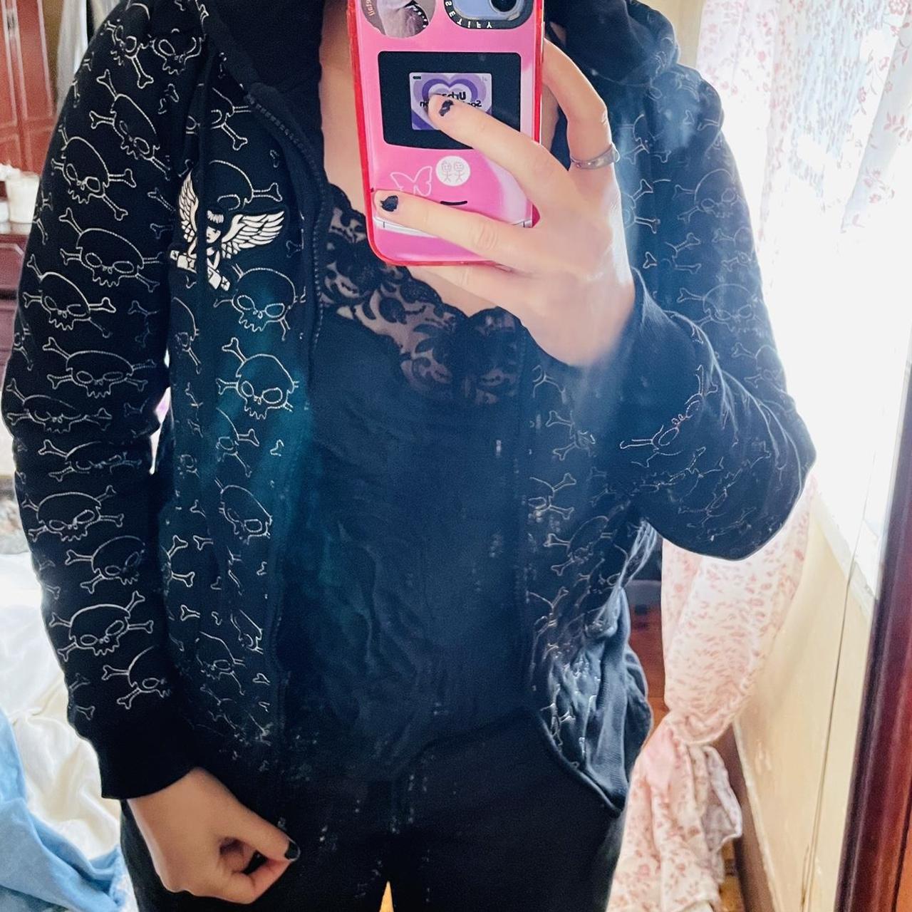 Emily the Strange adjustable hoodie zip up black | Depop