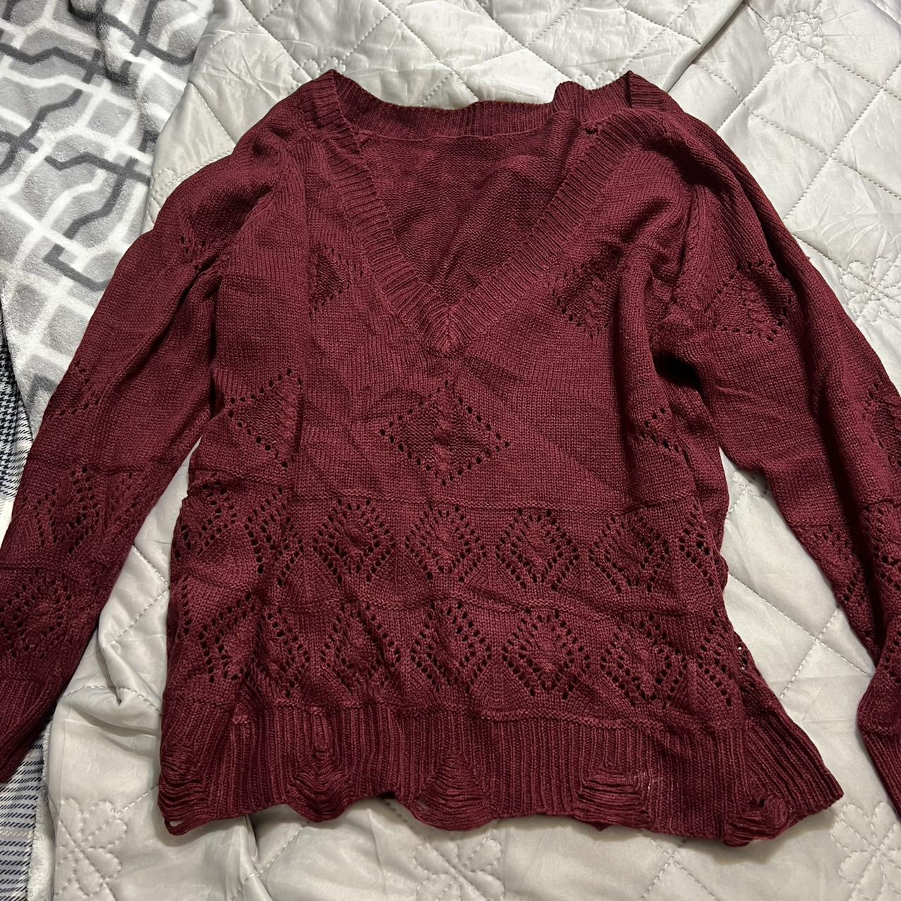 PlussizeBurgundysweaterwithdistressedlook...