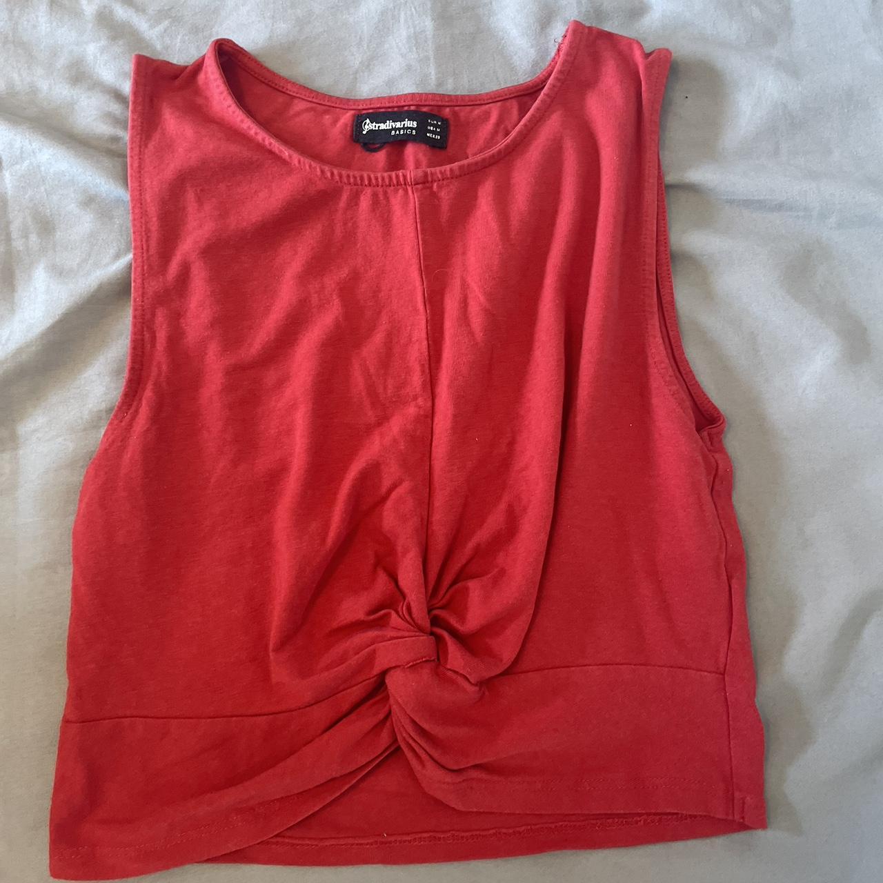 Stradivarius red knot basic crop top Worn couple times - Depop