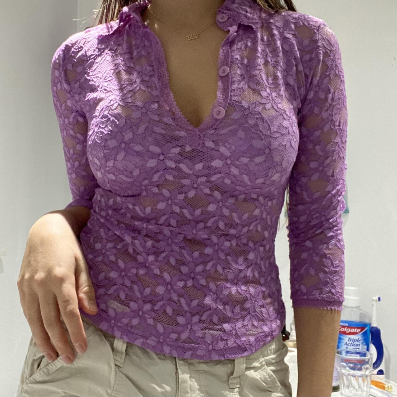 purple lace top 💜 really cute top with details,... - Depop