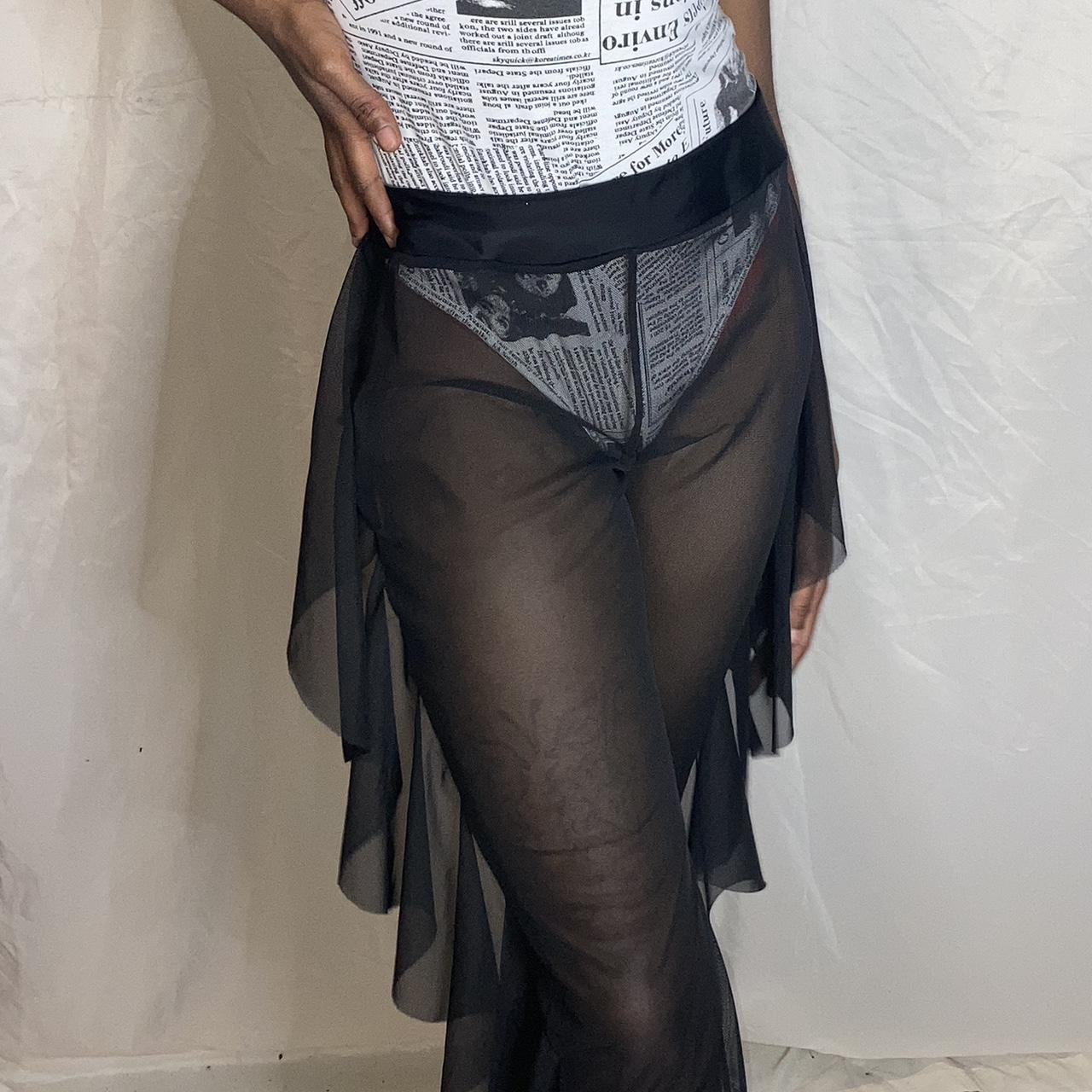 Two Piece Black Bathing Suit Cover Up Pants Black Sheer Swimsuit