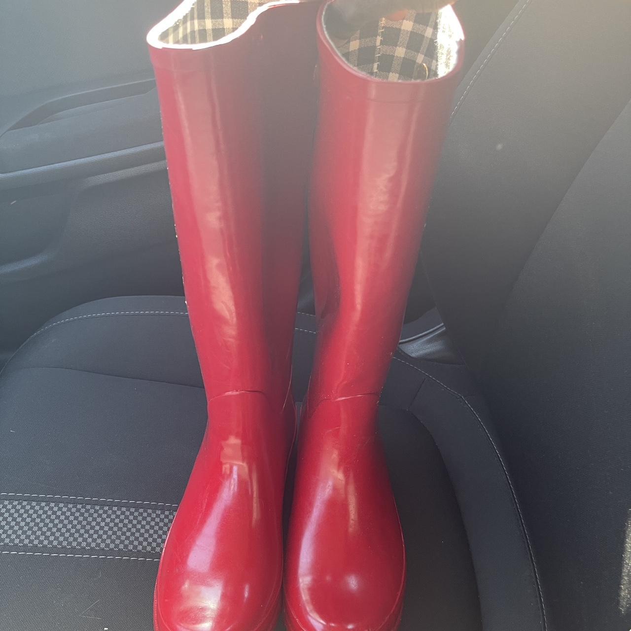 Red size 7 Banana Republic rain boots. Never been... - Depop