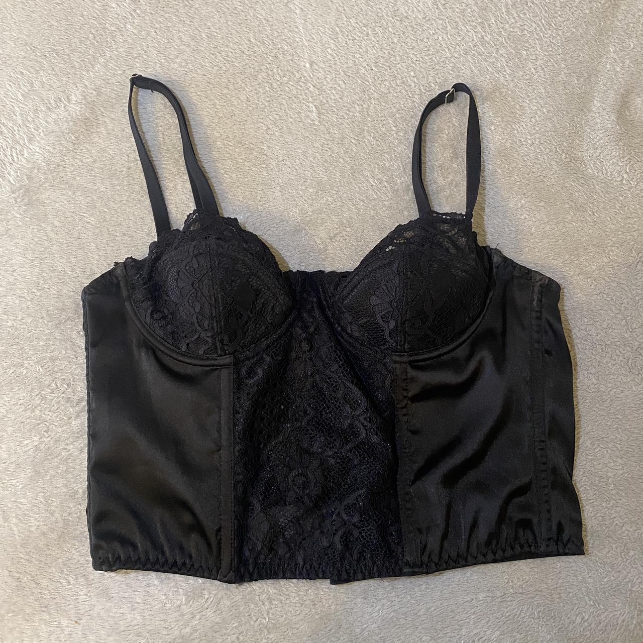 Urban Outfitters Lace & Satin Cropped Black Corset... - Depop