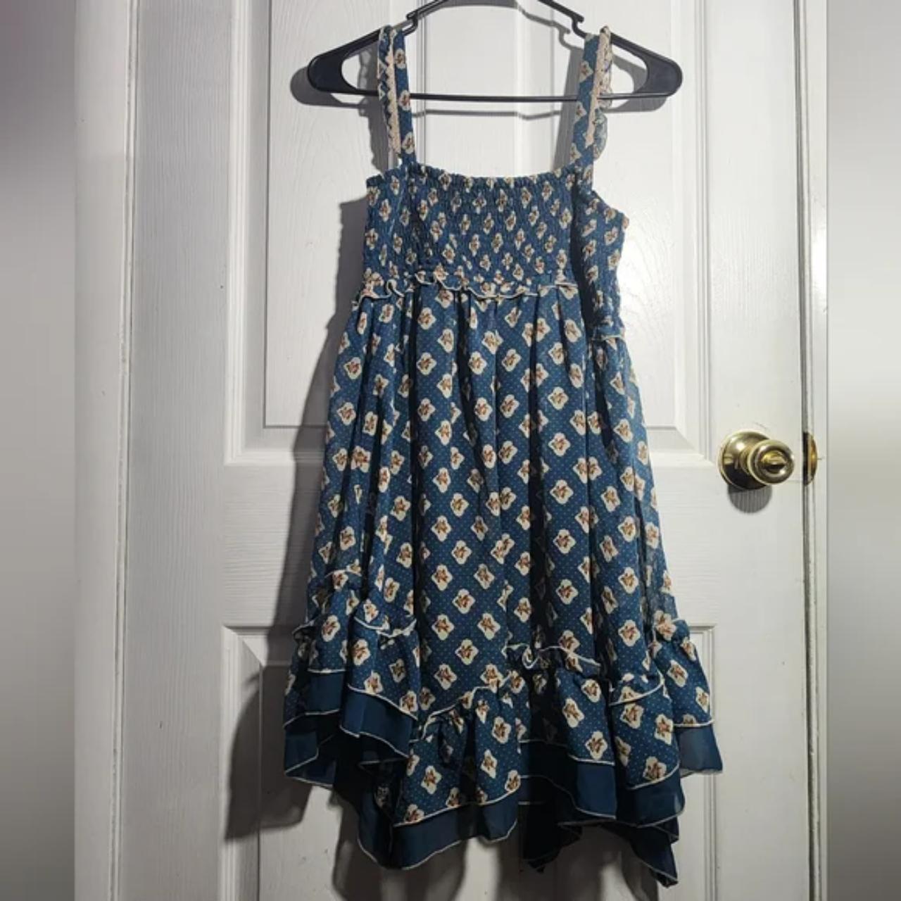 Kawaii Axes Femme blue floral print dress with a... Depop