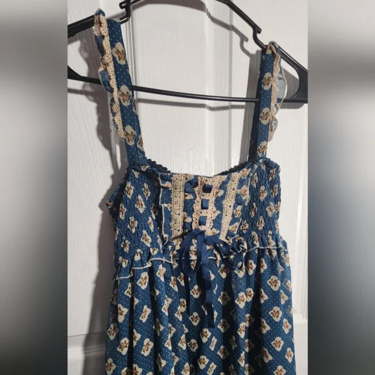 Kawaii Axes Femme blue floral print dress with a... Depop