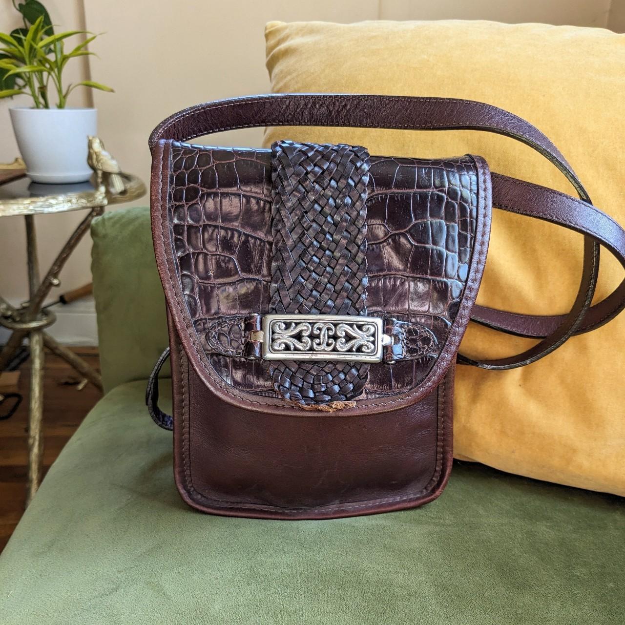 90s Brown Leather Brighton Crossbody Bag with. Depop