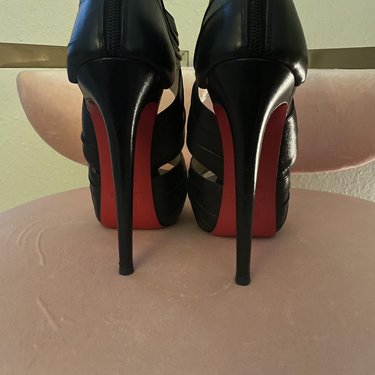 Authentic Louboutin open toe heels that zip up the... Depop