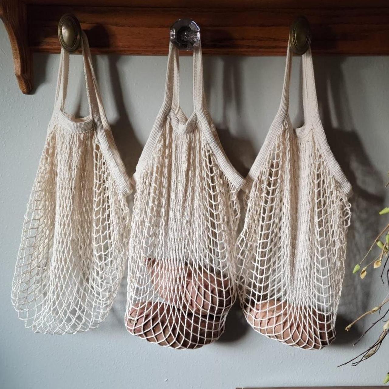 Cotton high quality Rope Net Bags-Creme